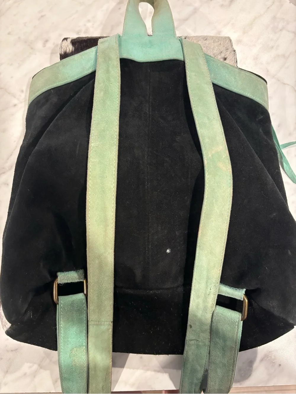 Teal Fringe Cowhide & Leopard Print Backpack